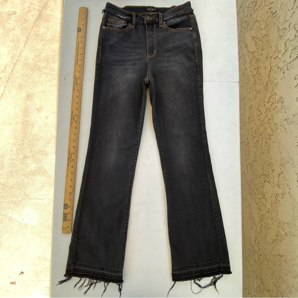 Judy Blue Slim Bootcut Jeans Dark Wash Frayed Hem Stretch 7/28 6/28